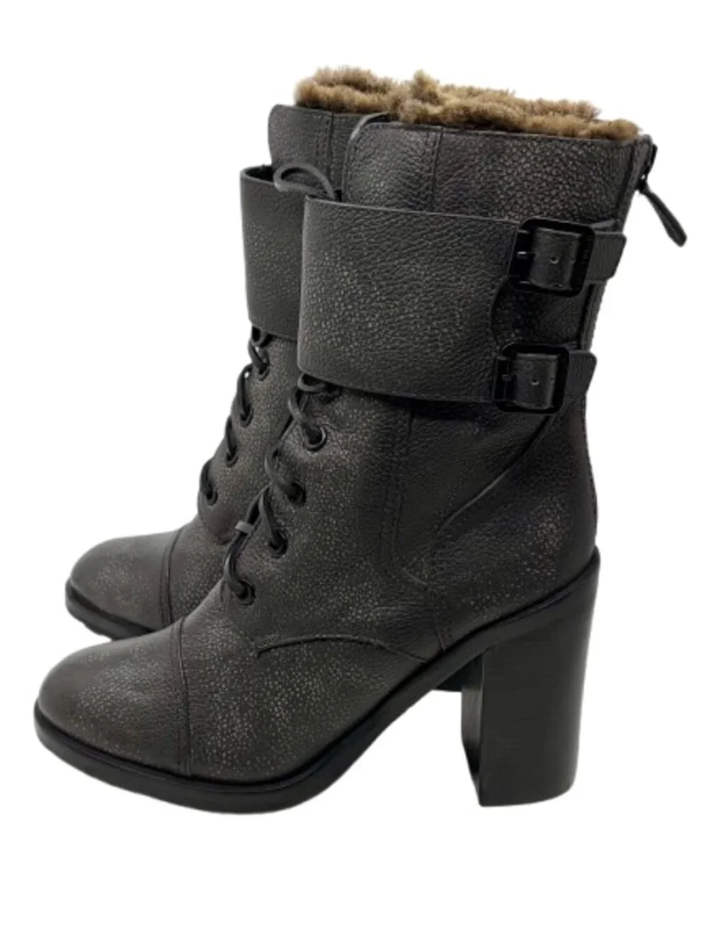 TORY BURCH~Broome Combat Boot w/Shearling Fur Lining Lace Up Booties 10 LIKE NEW